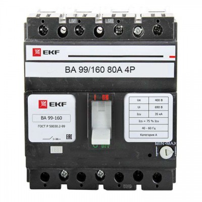 Выключатель автоматический 4п 160/80А 35кА ВА-99 PROxima EKF mccb99-160-80-4P