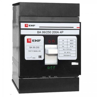 Выключатель автоматический 4п 250/200А 35кА ВА-99 PROxima EKF mccb99-250-200-4P