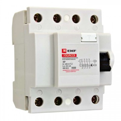 Выключатель дифференциального тока (УЗО) 4п 100А 30мА тип AC Basic (электромех.) EKF elcb-4-100-30-em-sim