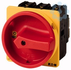 Выключатель нагрузки 3P+N 100А запираемый перед. креп. P3-100/EA/SVB/N красн./желт. ручка EATON 019890