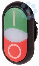 Кнопка двойная с сигнальной лампой; лампа и кнопка I - плоские кнопка О выступающая; черн. лицевое кольцо M22S-DDLM-GR-X1/X0 EATON 284831