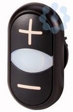 Кнопка двойная с сигнальной лампой; с обозначением + - бел./черн.; черн. лицевое кольцо M22S-DDL-S-X4/X5 EATON 218146