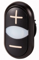 Кнопка двойная с сигнальной лампой; с обозначением + - бел./черн.; черн. лицевое кольцо M22S-DDL-S-X4/X5 EATON 218146