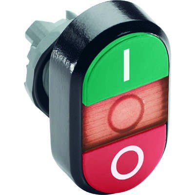 Кнопка двойная MPD2-11R (зел./красн.) красн. линза с текстом 