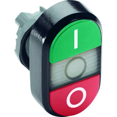 Кнопка двойная MPD2-11С (зел./красн.) прозр. линза с текстом 