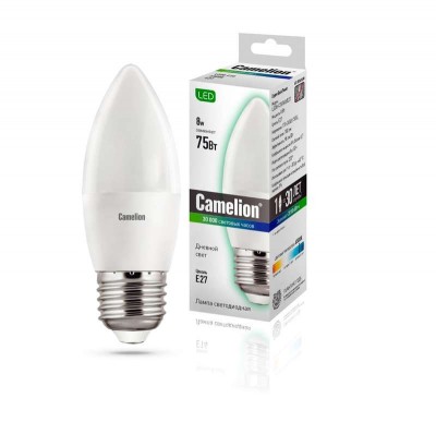 Лампа светодиодная LED8-C35/865/E27 8Вт 220В Camelion 13372
