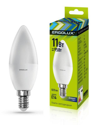Лампа светодиодная LED-C35-11W-E14-6K 11Вт свеча 6500К холод. бел. E14 180-240В Ergolux 13620