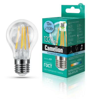 Лампа светодиодная филаментная LED13-A60-FL/845/E27 13Вт 220В Camelion 13717