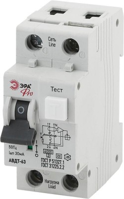 Выключатель автоматический дифференциального тока 2п (1P+N) C 10А 30мА тип A АВДТ 63 Pro NO-901-91 Эра Б0031841