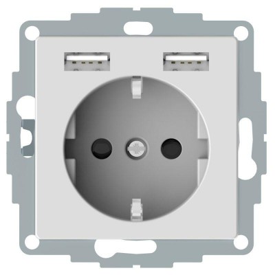 Механизм розетки 3-м СП Merten SM 16А IP20 Schuko с 2-мя заряд. устройствами USB 2.4А активно бел. SchE MTN2366-0325