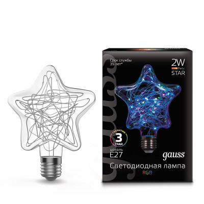 Лампа светодиодная филаментная Star Filament 2Вт RGB E27 GAUSS 160802008