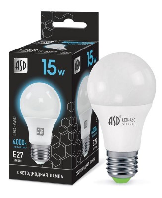 Лампа светодиодная LED-A60-black 15Вт 230В E27 4000К 1350лм ASD 4690612034393