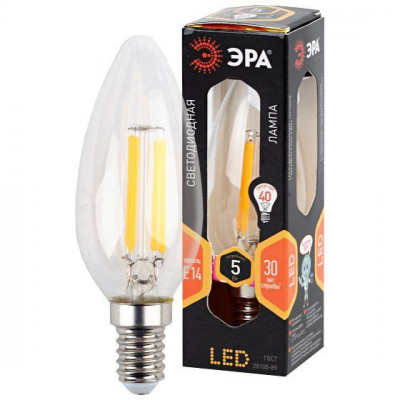 Лампа светодиодная филаментная F-LED B35-5W-827-E14 5Вт свеча тепл. бел. E14 Эра Б0043435