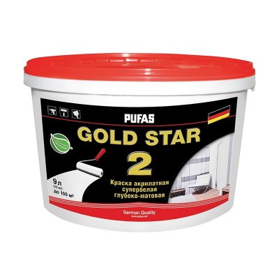 Пуфас gold star 2 краска акрилатная супербелая глубокоматовая мороз. (9л=14,22кг)