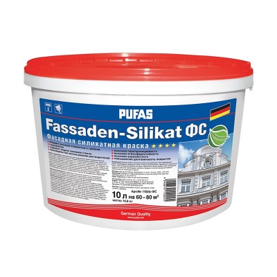 Пуфас fassaden-silikat краска фасадная силикатная, основа d немороз. (10л=14,7кг) фс