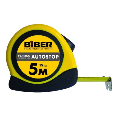 Бибер 40072 рулетка autostop обрезиненный корпус 5мх19мм (10/100)
